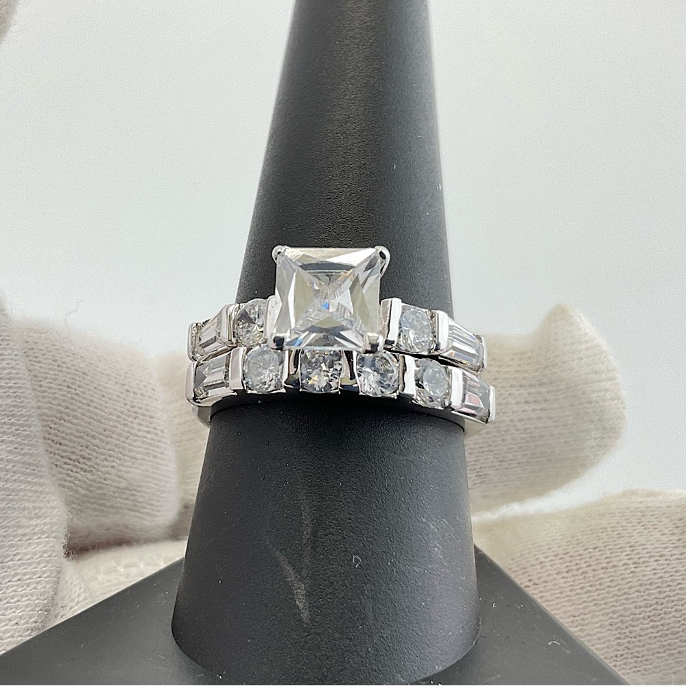 Engagement Ring & Wedding Band Set, Simulated Diamond & 925 Silver Plated